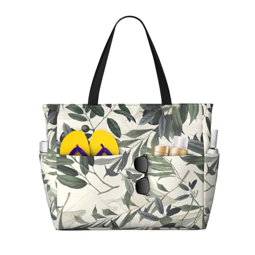 Large Capacity Beach Bag Waterproof Pool Tote for Gym Swimming Camping Carry On Bag Cute palm tree leaves Print