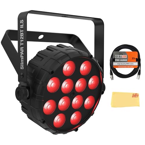 Chauvet DJ SlimPAR T12BT ILS Compact RGB Wash Light - Bundle with DMX Cable, and Austin Bazaar Polishing Cloth