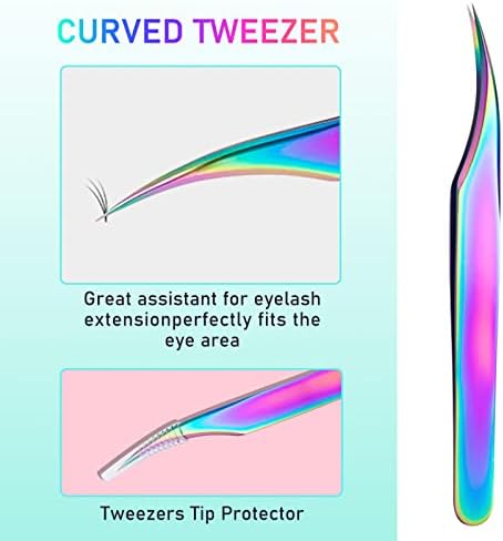Pinkiou Eyelash Tweezers False Eyelash Applicator Curved Eyelash Tweezers Set with Silver Packaging for Women (3 Pcs)