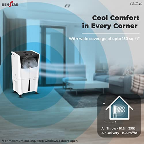Image of Kenstar CHILL HC 40 Personal Air Cooler for Home - Inverter Compatible, Honeycomb Cooling Pads, Collapsible Louvers, (40L, 170 Watts)