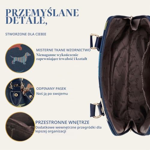 Signare Torebki z gobelinu, torba na ramię i torby crossbody dla kobiet, Jamnik, Rozmiar Uniwersalny