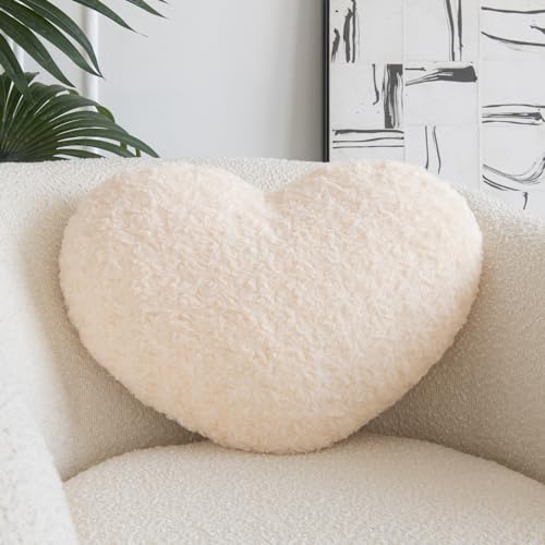ZCNYCLAM Heart Pillow, Soft Heart Shaped Pillow with Room Decorative Throw Pillows for Bed Couch Chair Sofa, Heart Shaped Cute Throw Pillow Cushion for Bedroom Living Room (Beige, Mini 12.9