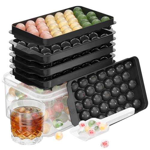 Image of Optish Ice Cube Tray with Lid and Bin, 3 Pack Ice Trays for Freezer, 99 Pcs Round Ice Cube Mold, Ices Maker Bucket with Scoop for Cocktail, Coffee, Rv Accessories, Easy to Release (1 inch, Black)