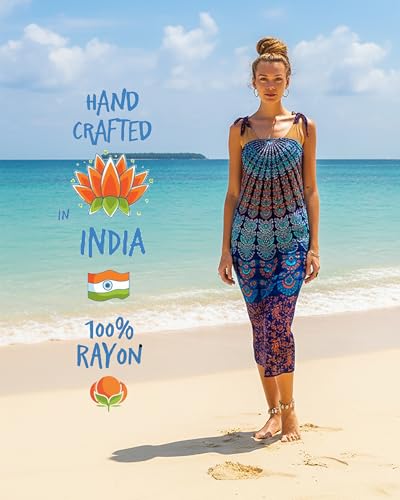 Mandala Life ART Sortie De Plage Femme Avec Des Franges Bleu Pareo À Porter Au-Dessus Du Maillot De Bain Boheme Xxl Longue Robe Jupe Tapisserie Foulard Écharpe Rayone Hoome Sarong 180X110Cm – vue 2