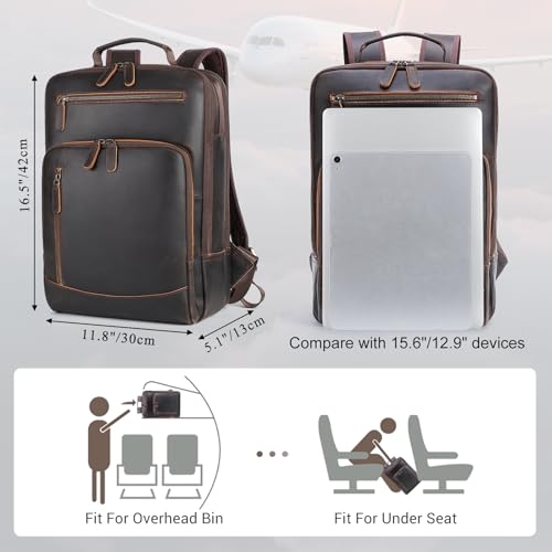 TIDING Full Grain Leather Commute Backpack