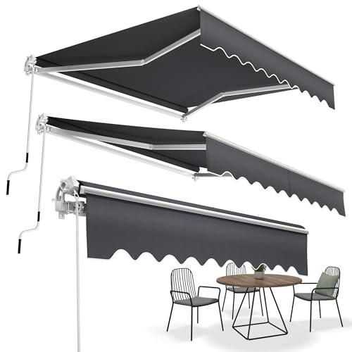 Suusolny Gelenkarmmarkise mit Handkurbel für Terrasse & Garten Balkonmarkise aus Alu Markise UV-beständig Sonnenschutz wasserdicht Sonnensegel Dunkelgrau mit 40°-90° verstellbares Dach - 360x300cm