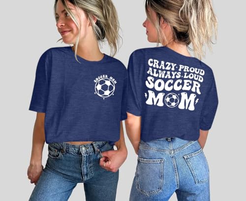 Soccer Mom Shirts Women Game Day Football Mom T-Shirt Soccer Letter Printed Tees Funny Mama Life Short Sleeve Tops Blue — view 5