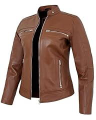 Cafe Racer - Cognac Without Wax Leather Jacket Women