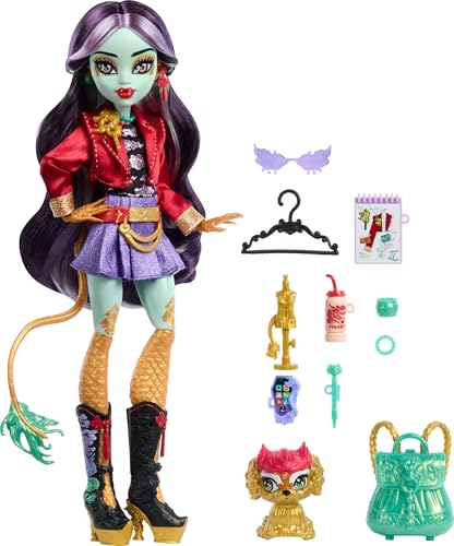 Monster High Jinafire Long Doll, Dragon with Animal Cloudy "Yun Yun" and 7 accessories like sketchbook, yogurt drink, backpack and more, HYV58