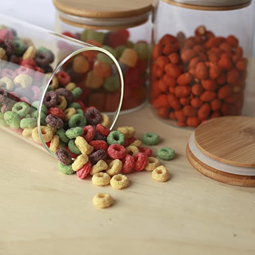 Kit 6 Potes de Vidro 200ML Herméticos Tampa de Bambu com Adesivos e Canetinha