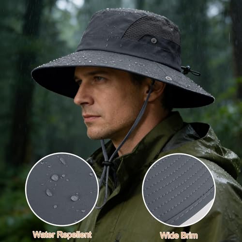 Sun Hat for Men Women UV Protection Wide Brim Fishing Hats Breathable UPF 50+ Waterproof Boonie Bucket Hats Beach Safari Hiking Garden Dark Grey - image 3