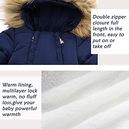 Happy Cherry Infant Snow Romper Winter Jumpsuit Coat Zip Up Hooded Snowsuit Jacket Outerwear One Piece Puffer Bodysuit Long Sleeve Footie Outfit For Newborn Baby Boys Girls Navy 9-12 Months #TOP3