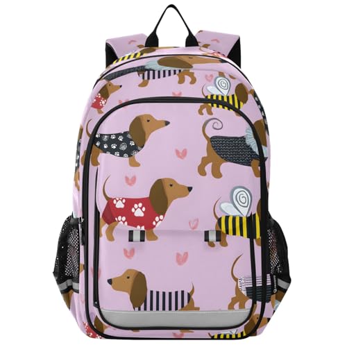 ALAZA Sausage Dog Pattern School Backpacks Reflective Safety Backpack