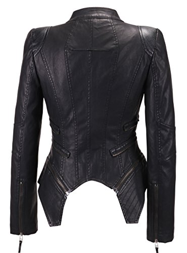 Chouyatou Women's Fashion Studded Perfectly Shaping Faux Leather Biker Jacket (Medium, New-Black) #TOP1