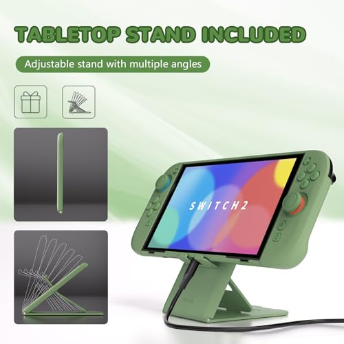 Image of PlayVital Hard Case for Nintendo Switch 2 with Extra Stand & Thumb Grip Caps | Split Design, Dockable Protective Full-Body Shell Cover for Nintendo Switch 2 | Solid Color Series, Matcha Green