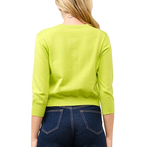 Image of Women's Cropped Cardigan 3 /4 Sleeve Crewneck Button Up Sweater Knit Top (S~XL)