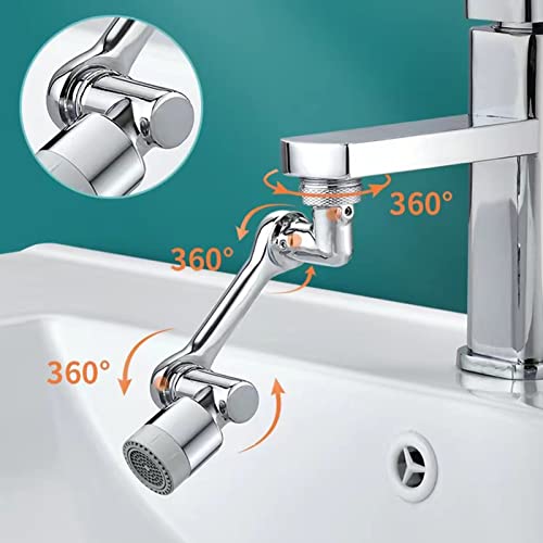 New Universal 1080° Faucet Adapter, Kitchen Joint Extender, Universal Swivel Faucet Aerator, Washing Arm Adapter (Silver)