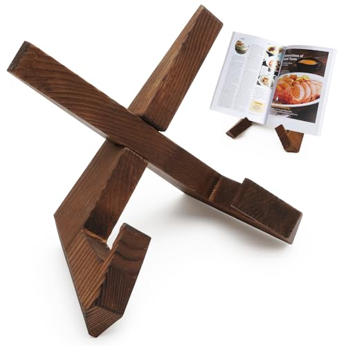 Juyibaao Supporto per libri di ricette, supporti per libri di cucina in legno rimovibili, supporto per lettura vintage a mani libere per compresse di ricette da cucina, riviste e spartiti musicali (1