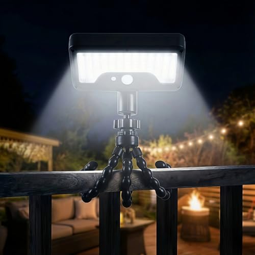 Image of Solar Motion Lights Outdoor with 360 Flexible Tripod USB and Solar Powered 92 LED Super Bright 600LM Motion Sensor Light IP65 Waterproof for Fence Yard Patio Garden RV Camping (1)
