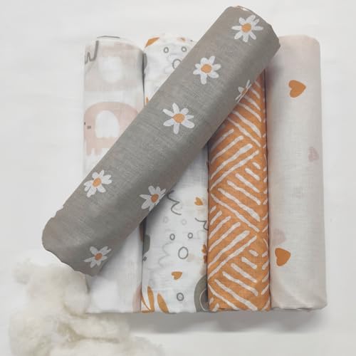 Image of Trance Home Linen Super Ultra Soft 100% Cotton Malmal Baby Swaddle Cloth | Baby Wrap for New Born Babies | Skin Frindelly Soft Baby Towel |New Born Swaddles-(100x100 Cm, Terra Tots,Pack of 5)