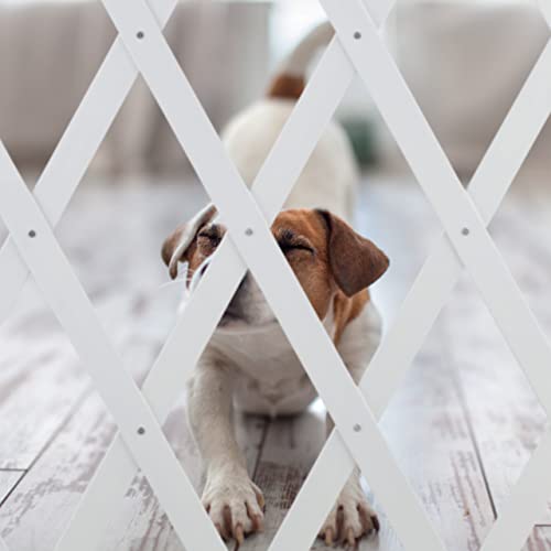Relaxdays Hundeabsperrgitter ausziehbar bis 126 cm, 70-82 cm hoch, Bambus, Hunde Schutzgitter, für Treppe & Tür, weiß