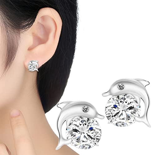 Sttiafay Argent Dauphin Cz Mignons Goujons D’animaux Boucles D’oreilles Minuscules Vestes De Boucles D’oreilles Cadeaux Pour Femmes Et Filles