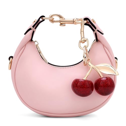 JQWSVE Small Top Handle Bags for Women Faux Leather Mini Purses Ladies Handbags Crescent Mini Crossbody Purse (A03 Pink)