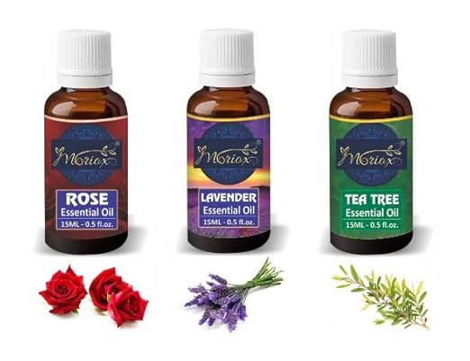 Moriox Aromas Rose,Lavender & Tea Tree essential oils for Hair,Skin & Aromatherapy 100% Pure & Natural Oils (15ml) (Pack of 3)