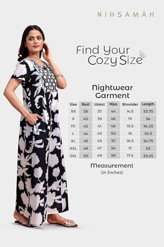 Image of NIHSAMAH Cotton Nighty for Women - Printed Stylish Night Gown, Comfortable Sleepwear Long Nightwear, Maxi