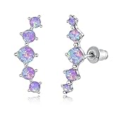 CiNily Purple Opal Ear Crawler Earrings, 14K White Gold Plated Cuff Climber Earrings Small Flat Back Stud Earrings Fashion Jewelry for Women Hypoallergenic