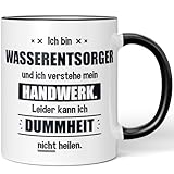 JUNIWORDS Tasse, Ich bin Wasserentsorger und ich verstehe mein Handwerk. Leider kann ich Dummheit nicht heilen, Schwarz (6260232)