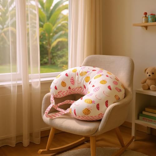 Image of VParents Multipurpose Baby Feeding Nursing Cum Maternity Pillow for New Born Cotton, Recommended for Maternity, Nursing, Medical Fruity (Pink) 110589