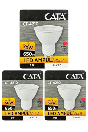 9W (50W) Beyaz Işık 6500K GU10 Duylu LED Spot Ampul, 3 Adet