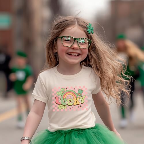Image of Toddler Girl St Patrick's Day Shirts Cute Lucky Tshirts Cotton Short Sleeve Tees 2-10 Years