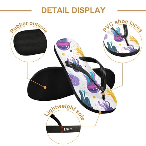 ALAZA Colorful Cartoon Jellyfish Flip Flops for Women Fashion Beach Slippers Comfort Mens Flip Flops Non-Slip Rubber Shower Slippers Sandal for Hotel Travel Sport,XS3