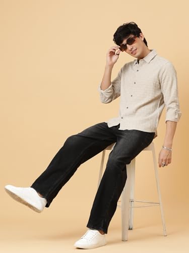 Image of KOTTY Men's Textured Casual Shirt - Long Sleeve||Button-Down Collar||Classic Fit
