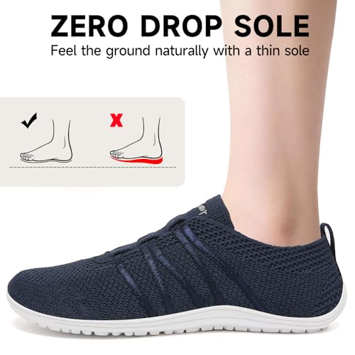 Wizshoe Barfuss Schuhe Damen Barfußschuhe Herren Fitnessschuhe Frauen Turnschuhe Laufschuhe Slip On Sneakers Hausschuhe Bequeme Sommerschuhe Straßenlaufschuhe Leicht Gymnastikschuhe Dunkelblau 40EU