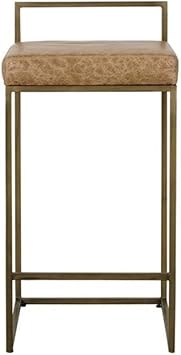Kosas Home Belfort 26 Leather & Metal Counter Stool in Chestnut/Brass