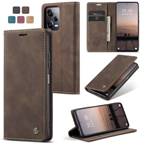 KZB Leder-Handyhülle Flip Case Für Xiaomi Redmi Note 12 Pro 5G / Poco X5 Pro 5G – Mit Kartenfach & Standfuß, Kaffee