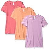 Clementine Apparel Women's Petite Plus Ideal Crew-Neck T-Shirts (Pack of 3), Hot Pink/Lilac/Light Orange, XX-Large