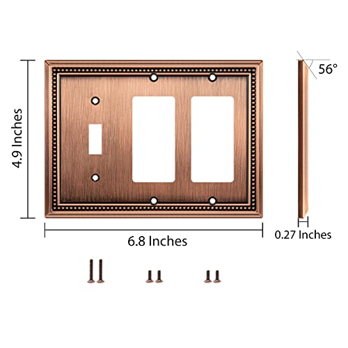 Image of Henne Bery Sunken Pearls Heavy Duty Decorative Wall Plate Switch Plate Outlet Cover (Single Toggle /Double Decorator, Antique Copper)