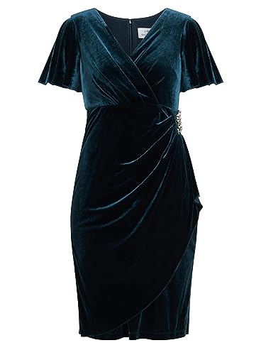 Gina Bacconi Vestido de Terciopelo con Detalle de Adorno cóctel, Bosque, 42 para Mujer