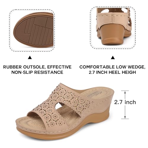 Image of SHIBEVER Wedge Sandals for Women Dressy: Summer Slip On Womens - Slide Comfortable Walking Platform Sandals
