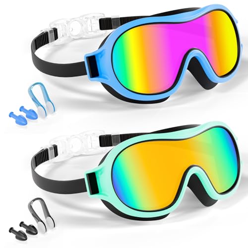 Aegend 2 Pack Swim goggles for Kids 3-15, Anti-Fog Anti-UV Wide Vision Waterproof, No leak Swimming goggles for Boys Girls