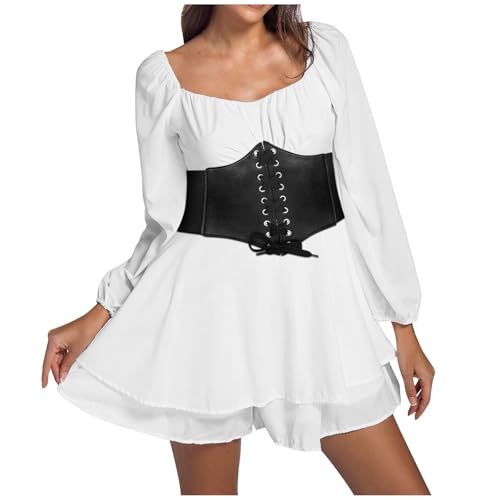 Generisch Piratenkostüm Damen Kleid - Piratin Kostüm Damen Sexy Korsettkleid Laternenärmel Minikleid Lolita Boho Piratenkleid Rüschenschicht...