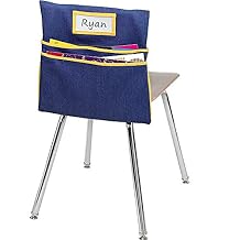 Auchq Chairback Buddy Pockets Chart with 2 Heavy Duty Storage Pocket, School Supplies Chair Pocket, Standard Denim Storage Organizer for Classroom Chair Yellow