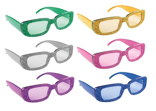 P 'tit clown 10888 Plastic Glasses Glitter Rectangle - Random Colour, Multicolored, 14 x 4