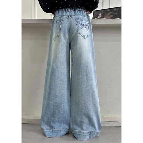 Girl's Bow Print Baggy Jeans Elastic Waist Pull On Denim Pants Straight Wide Leg Jeans for Teen Girls 6-12 Years2