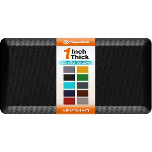 Image of Kitchen Mats for Floor, 1 Inch Extra-Thick Kitchen Rugs, Non-Slip & Waterproof Standing Desk Mat, Comfort Anti Fatigue Mats for Kitchen Floor, Home, Sink, Office (20 inch X 39 inch, Black)