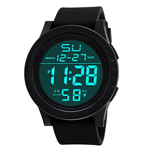 Reloj deportivo digital de cuarzo LED para hombre, cronómetro digital grande, negro, talla única
